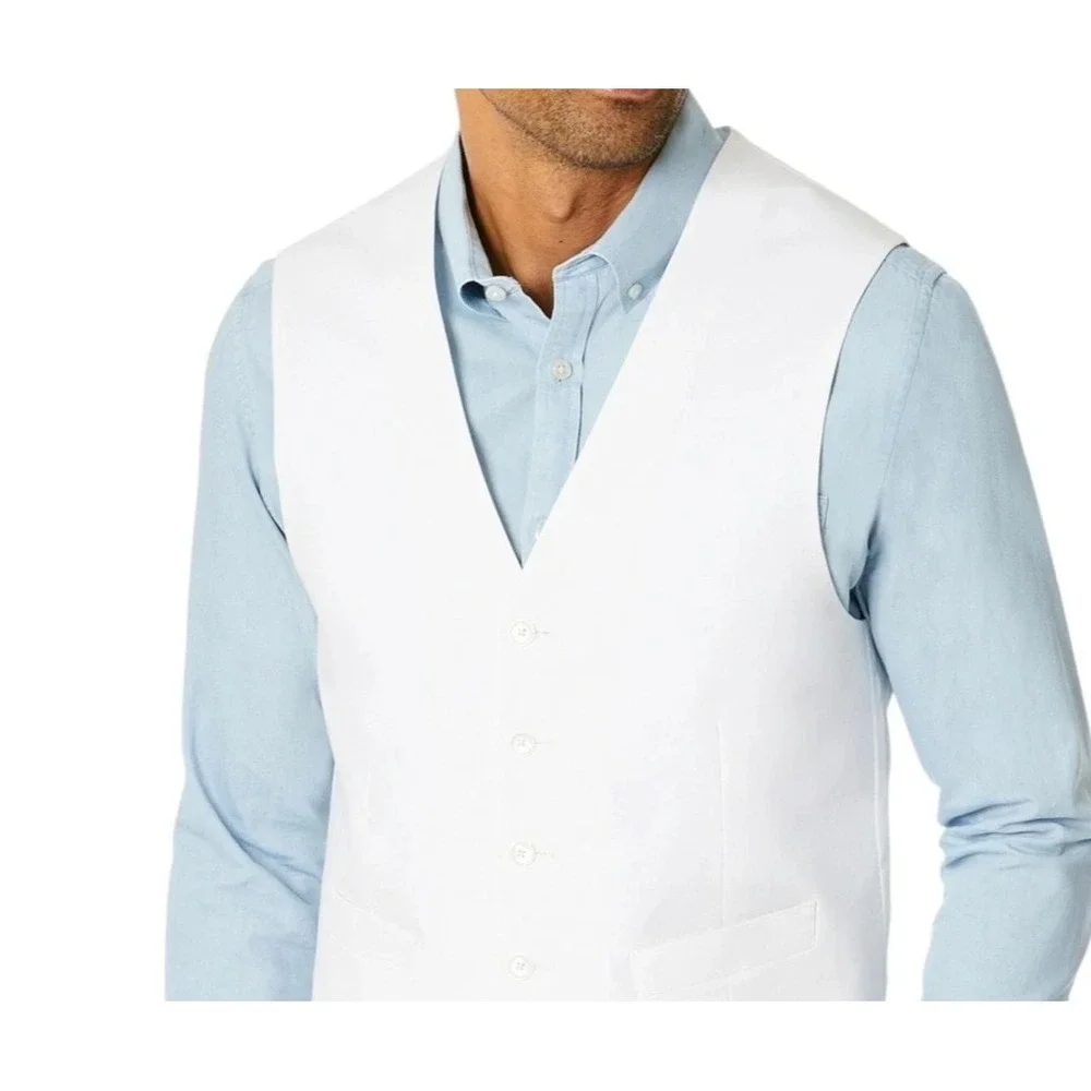 Tommy Hilfiger Mens Modern fit Button-Up Suit Vest Large‎ White Solid Stretch